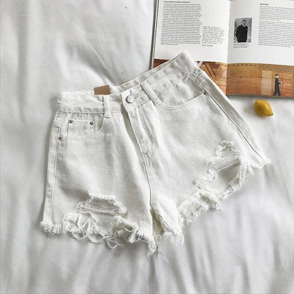 Women's High-Waist Denim Shorts – Summer Korean Y2K Cowboy Style with Tassels & Pockets