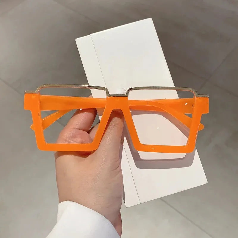 KAMMPT Oversized Square Glasses for Women – Stylish Semi-Metal Frame Eyeglasses, Vintage Design Blue Light Blocking Fashion Eyewear