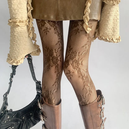 Women’s Lace Floral Thigh High Tights - 2025 Sexy Mesh Fishnet Stockings Lingerie Hosiery Pantyhose
