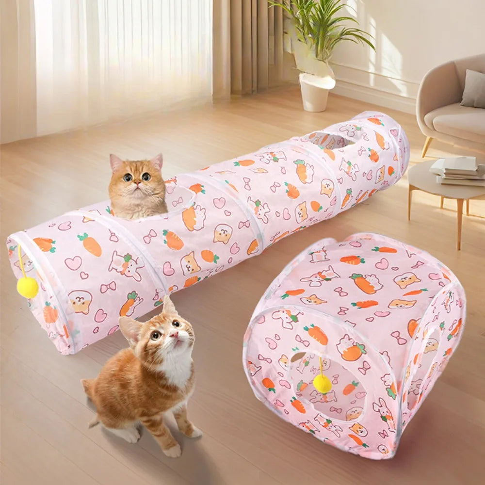 Foldable Pet Tunnel Play Tent - Carrot Design Interactive Cat & Dog Toy for Indoor Outdoor Fun