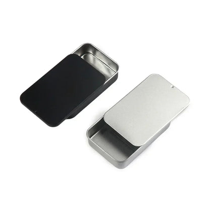 Metal Rectangular Tin Storage Box – Portable Slide-Cover Organizer for Candy, Pills & Small Items, Empty Tinplate Container