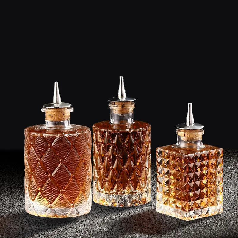 Vintage Glass Cocktail Bitters Bottles — Stainless Steel Cap Seasoning & Bar Accessories for Kitchen & Bartender Use