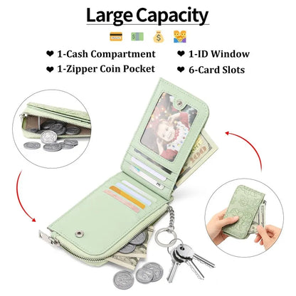 Ladies Zip Coin Purse with Key Ring – Embossed Design, Multi-Card Slots, Large Capacity Wallet Fashion Accessory