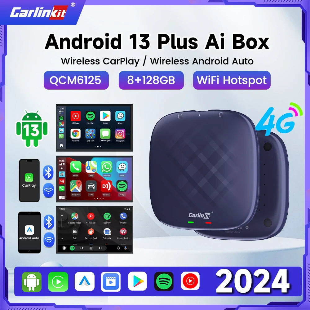 Carlinkit CarPlay AI Box — Qualcomm 6125 8-Core, Android 13, Wireless & Wired CarPlay, Android Auto for OEM Cars