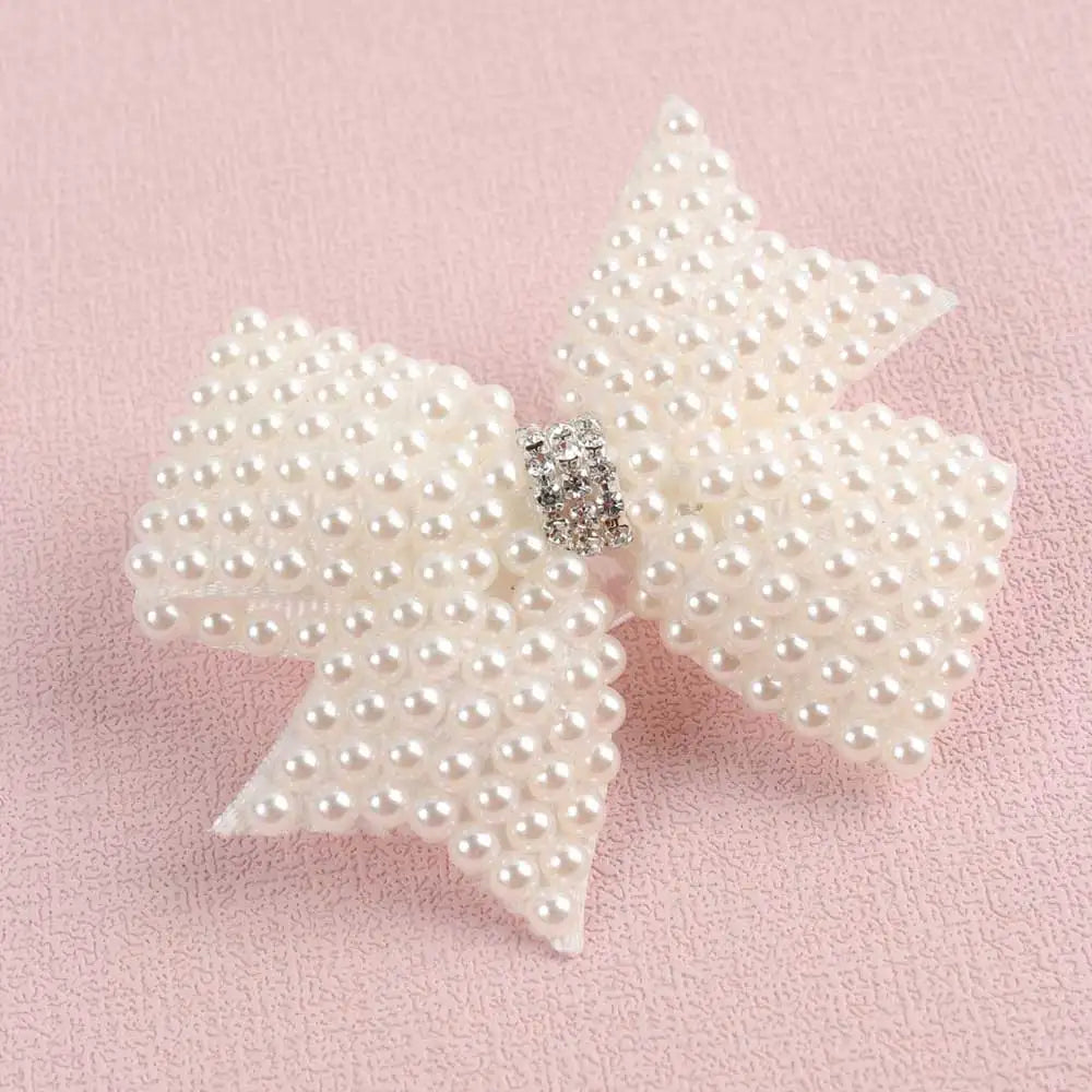 2Pcs White Pearl Hair Bow Clips – Layered Hairpins for Girls & Kids, Boutique Hair Accessories