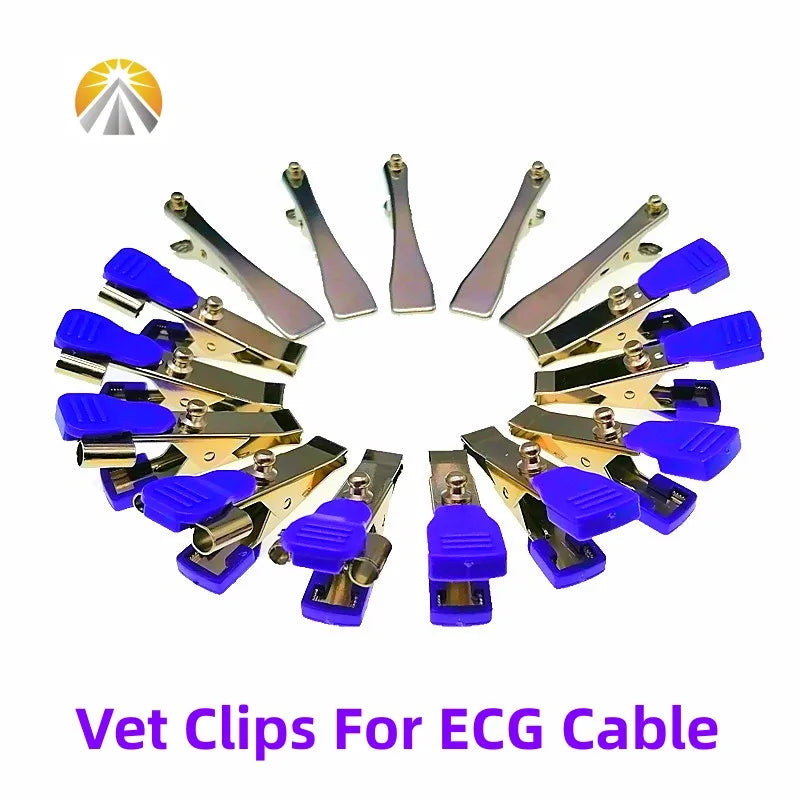 Multi-Function Veterinary ECG Clips — EKG Electrodes for Animals with DIN 3.0, Banana 4.0, or Snap 4.0 Cable Compatibility