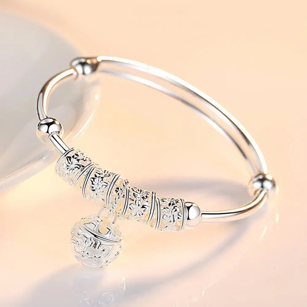 Women’s 925 Sterling Silver Open Cuff Bangle – Adjustable Charm Bracelet for Wedding Party Fashion Jewelry
