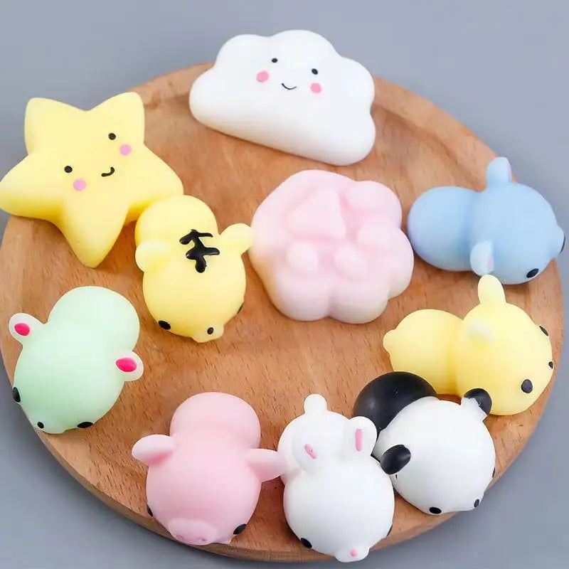 3/5/10/30/50PCS Mochi Squishy Toys – Kawaii Cartoon Stress Relief Squeeze Balls for Kids, Party Favors & Birthday Gifts