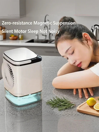 Portable Mini Desktop Air Cooler Fan – Silent USB-Powered Fan with Spray Humidifier for Cooling and Moisturizing Home or Office