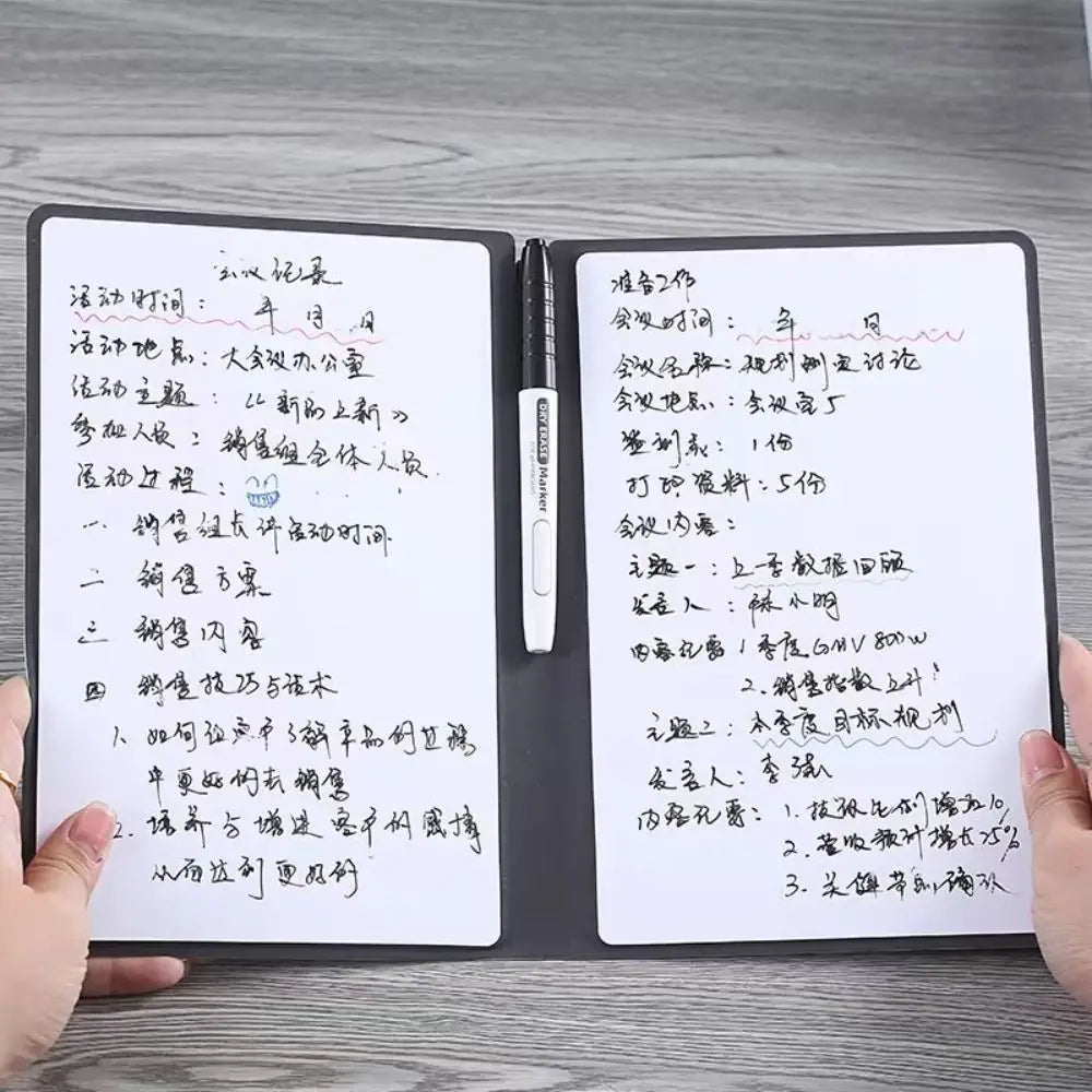 A5 Reusable Whiteboard Notebook Set - Includes Pen, Erasing Cloth, Leather Memo Pad, and Weekly Planner - Portable & Stylish Office Organizer