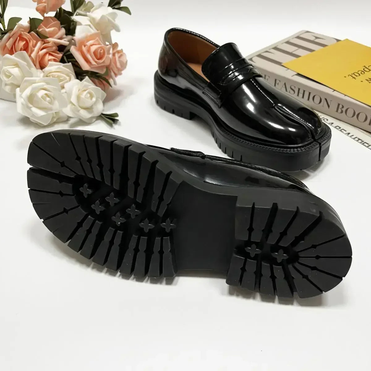 CHMURY Tabi Loafers — Men & Women Split Toe Casual Shoes, Thick Sole Patent Leather 2024