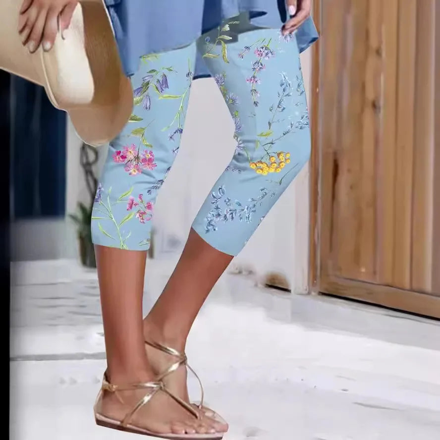 Women's Printed Capri Leggings - Slim-Fit Casual Summer Cropped Pants