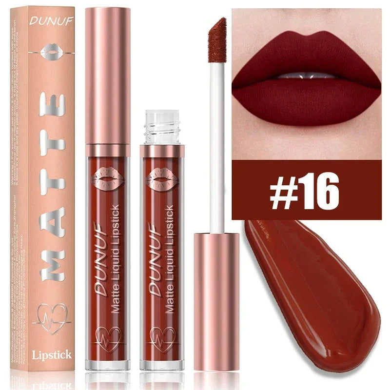 Matte Velvet Dark Red Brown Lip Gloss – Long-Lasting Waterproof Liquid Lipstick with Natural Moisturizer & Transparent Lip Oil