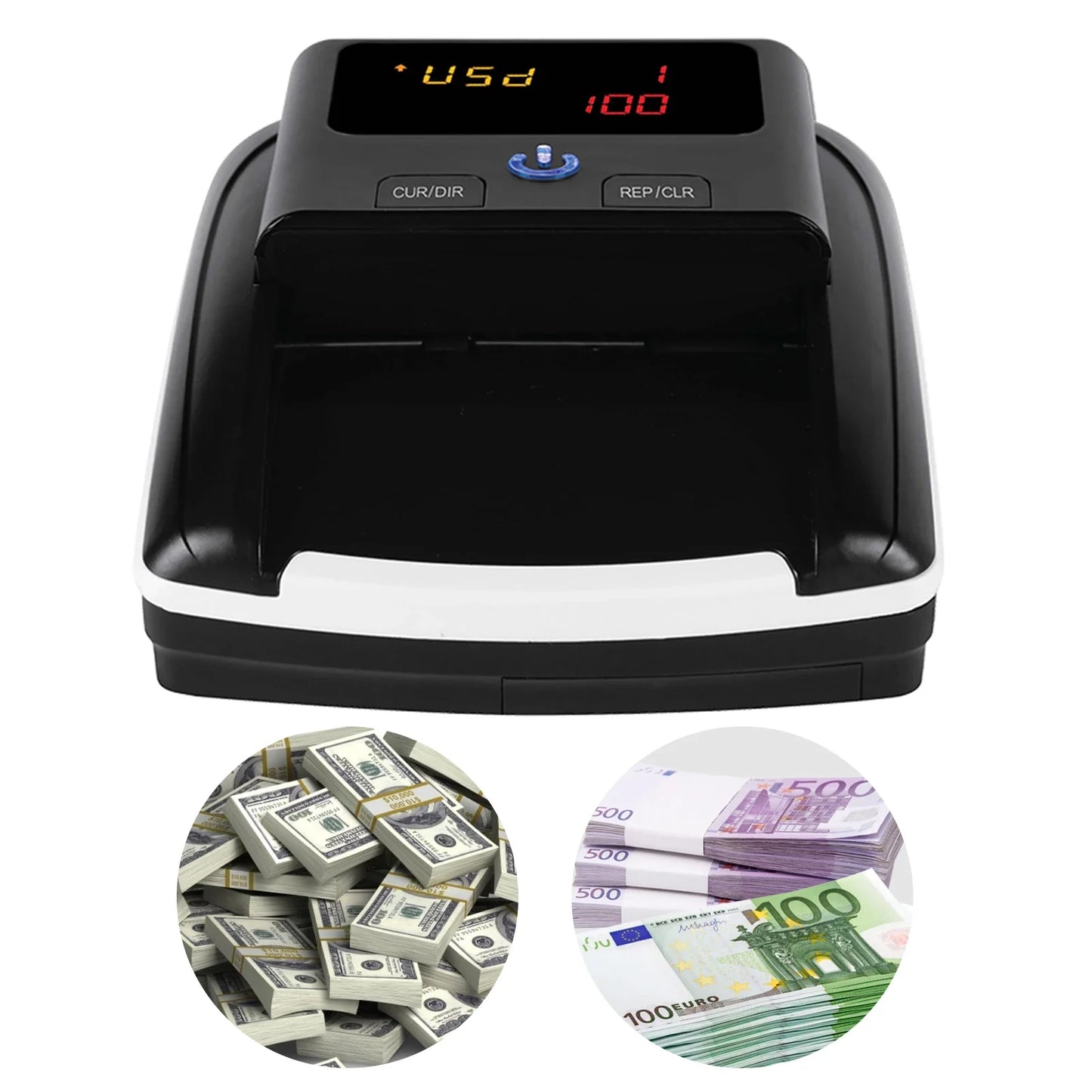 Automatic Money Counter & Counterfeit Bill Detector – UV, MG, IR Detection for EURO & US Dollar, Paper Size & Thickness Detection