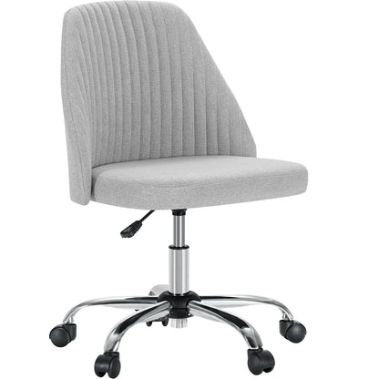 Armless Small Desk Chair – Cute Vanity Swivel Chair with Back, Fabric Upholstery & Wheels for Home & Gaming