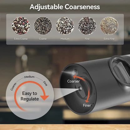 USB Rechargeable Electric Salt & Pepper Grinder – Adjustable Roughness for Freshly Ground Pepper and Spice Powder