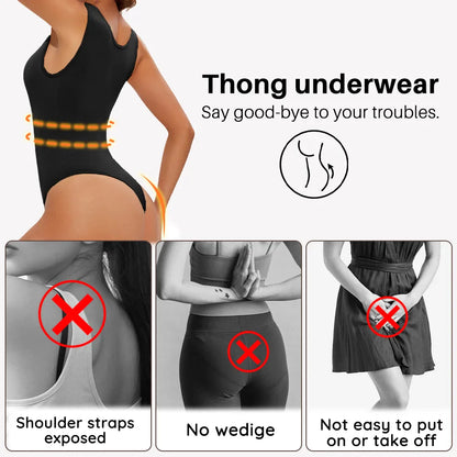 Women’s Seamless Shapewear Bodysuit – Thong Body Shaper with Wide Shoulder Straps for Sculpting & Slimming