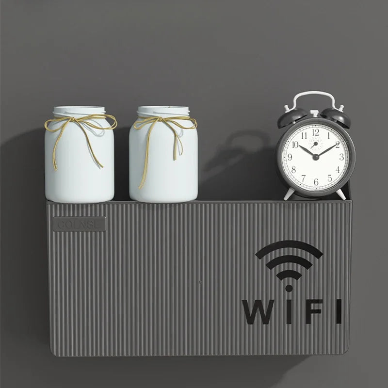 Wall-Mounted Wireless WIFI Router Shelf - ABS Plastic Storage Box, Cable Power Bracket Organizer for Living Room