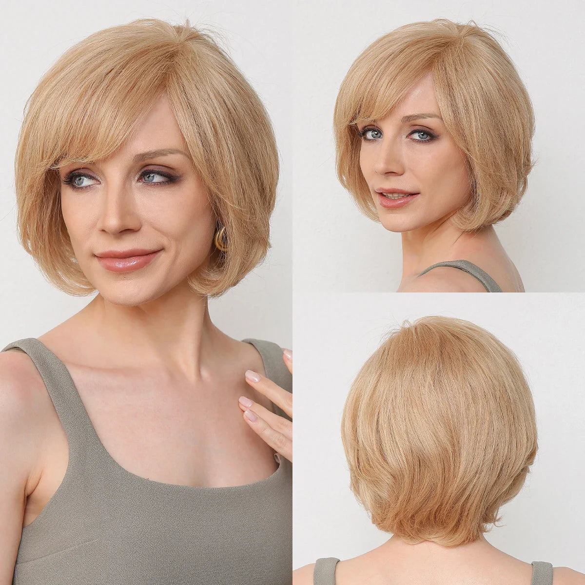 Brown Blonde Mixed Ombre Lace Front Wig – Short Wavy Bob Golden Blonde Remy Human Hair for White Women Daily Use