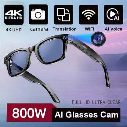800W AI Smart Camera Glasses – Color-Changing Men’s Smart Sunglasses with Translation, Photo & Video Recording, Waterproof