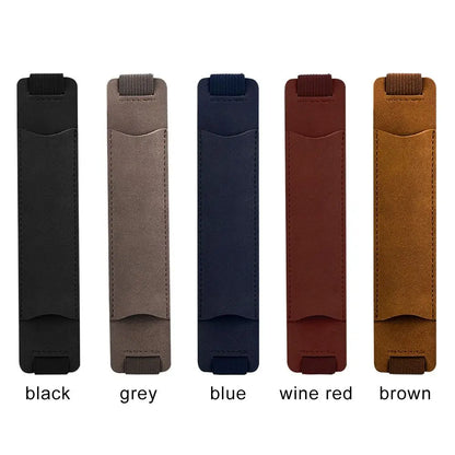 Portable Pen Bag Pencil Case - Lightweight PU Leather Holder with Elastic Buckle Clip for Office and Meeting Supplies