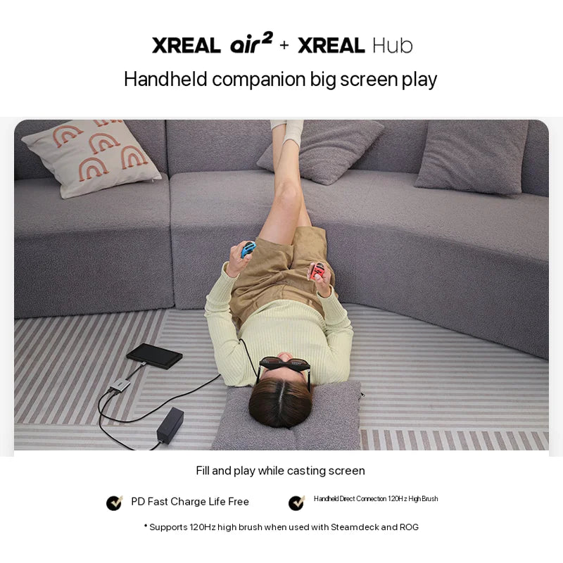 XREAL Hub 120Hz 2-in-1 USB-C PD Fast Charging Video Adapter – Portable HDMI-Compatible Converter for XREAL Air 2, Switch, PS4 & PS5