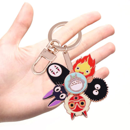 Japanese Cute Mash-Up Enamel Keychain — Revolving Cartoon Key Ring Accessory