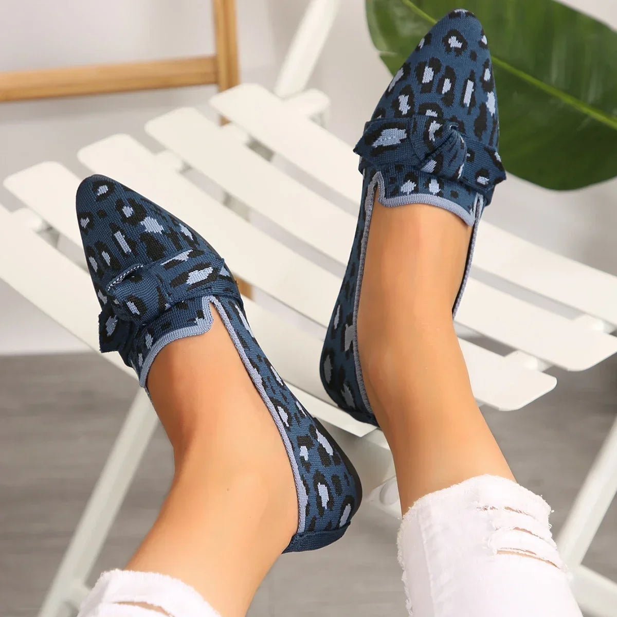 Women’s Bowtie Loafers – Luxury Knitted Slip-On Breathable Comfortable Pointed Toe Casual Flats