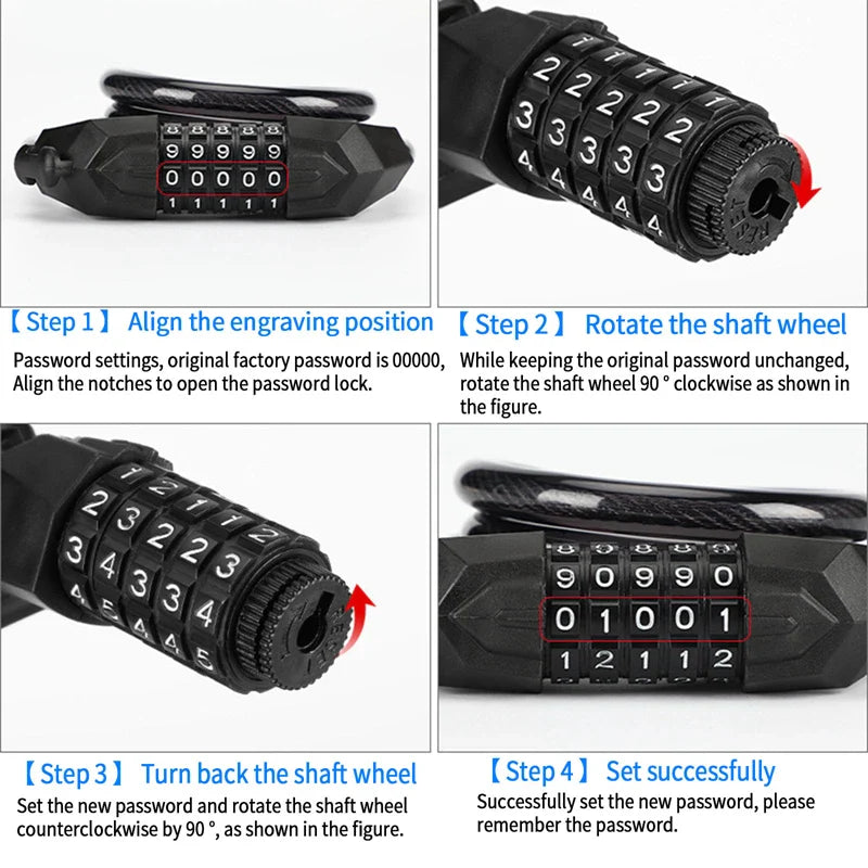 Universal Bicycle Lock - Mountain Bike 5 Digit Password Lock - Portable Anti-theft Security Steel Chain Motorcycle Lock