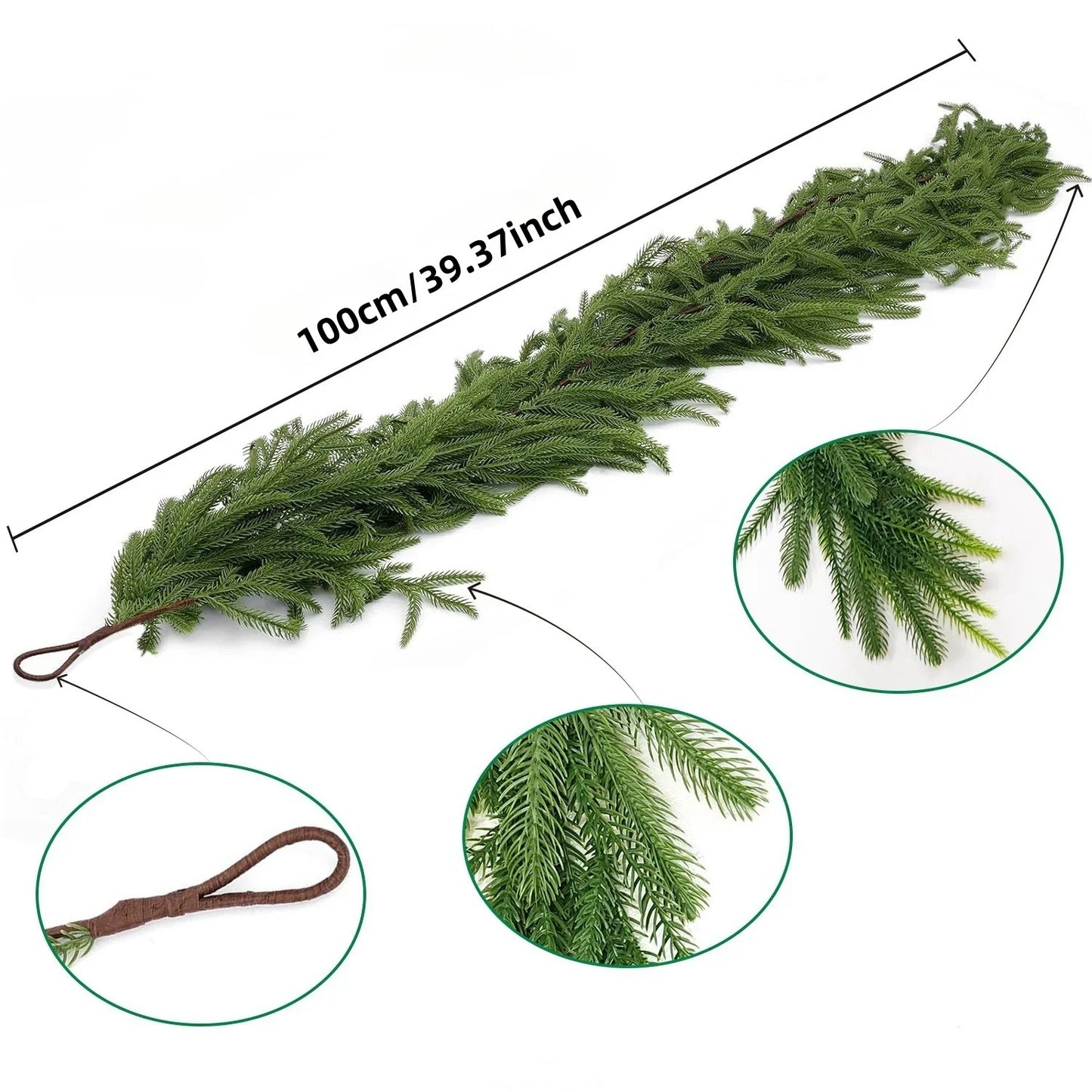 Artificial Norfolk Pine Christmas Wreath – Fake Green Garland for Front Door, Walls, Porches, Home & Xmas Decoration