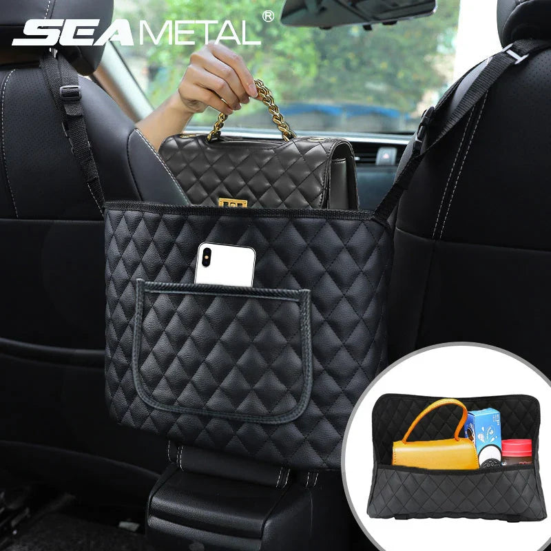 SEAMETAL PU Leather Car Handbag Holder - Seat Back Hanging Storage Organizer for Auto Interior