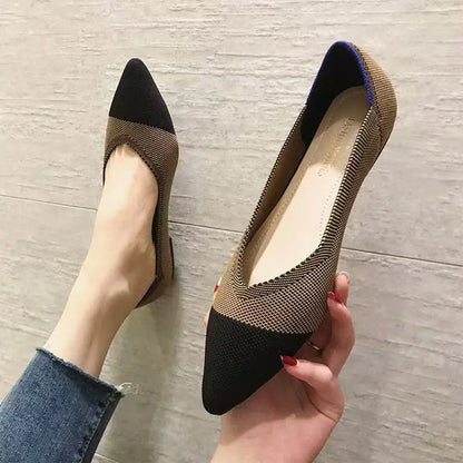 Women’s Knitted Elastic Flat Shoes Plus Size 42–43 – Soft Comfortable Slip-On Flats for Spring & Autumn