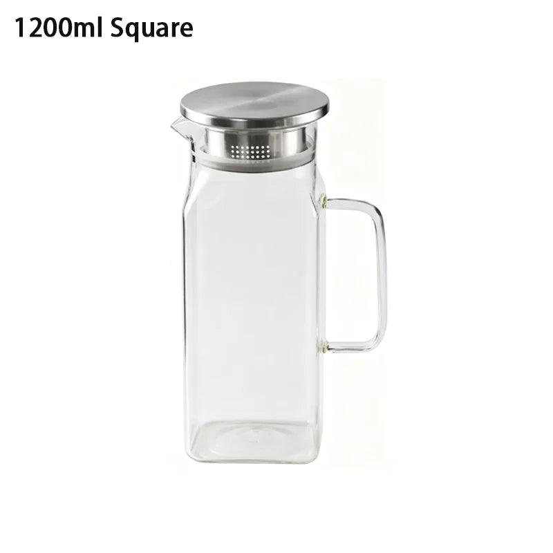 JUSTINLAU Borosilicate Glass Water Bottle - 1.2L/2L Large Capacity Juice & Drink Pitcher for Home & Restaurant