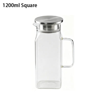JUSTINLAU Borosilicate Glass Water Bottle - 1.2L/2L Large Capacity Juice & Drink Pitcher for Home & Restaurant