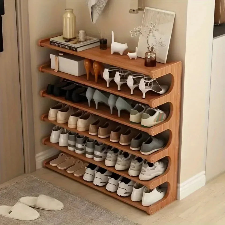 Chinese Style Wooden Shoe Rack — Multifunctional Bamboo Entrance Storage Cabinet for Shoes