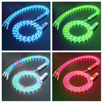 NNBILI 3-in-1 Glowing LED Fast Charging Cable – Luminous USB Type-C Charger for iPhone, Xiaomi & Phones
