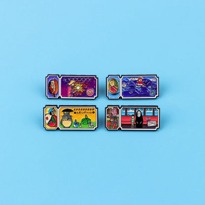 4-Piece Anime Movie Ticket Enamel Pins - Cute Cat Lapel Badges for Backpacks & Fans