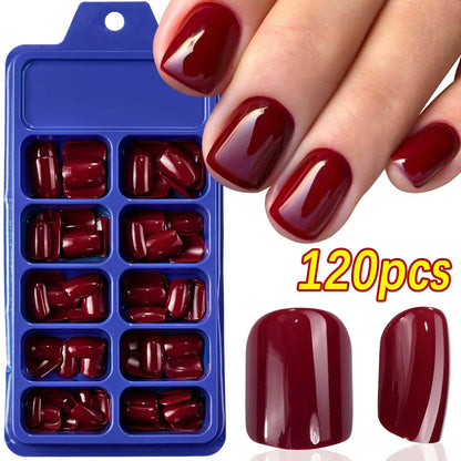 576PCS Colorful Press-On Fake Nails Set – Black & Red Oval/Square Short Full Cover Nail Tips for Salon-Style Nail Art