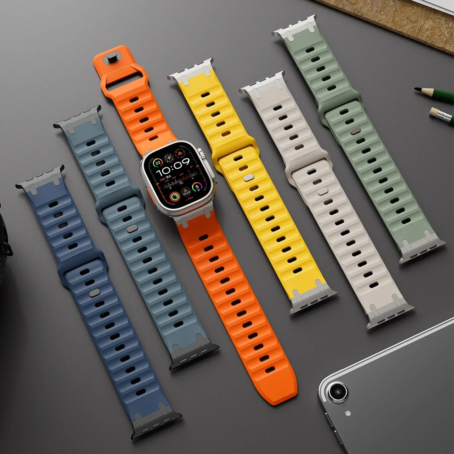 Sport Silicone & Stainless Steel Strap for Apple Watch — Fits Ultra 2 & Series 10/9/8/7/SE (44–49mm)