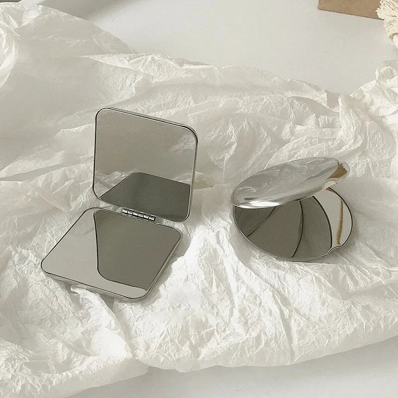 Portable Stainless Steel Makeup Mirror – Foldable Handheld Cosmetic Mirror for Women, Various Shapes