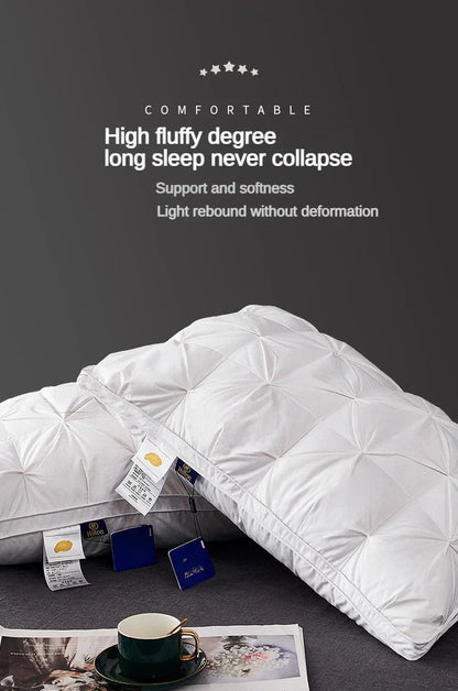 95% Goose Down Pillow – White Cotton Cover, Rectangle, Low-Mid-High Firmness for 5-Star Hotel Sleep