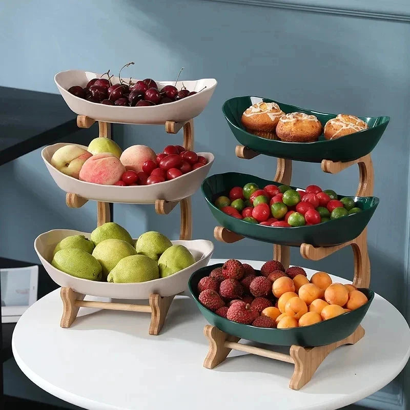 2/3 Layer Fruit Plate & Snack Dish - Modern Plastic Candy Basket, Cake Stand & Salad Bowl for Home Living Room