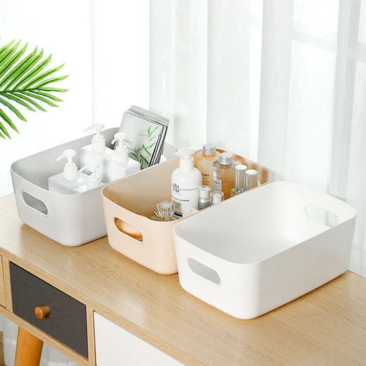 Handled Storage Box — Solid Color Plastic Organizer for Bathroom, Kitchen, Dormitory, Cosmetics & Home Accessories