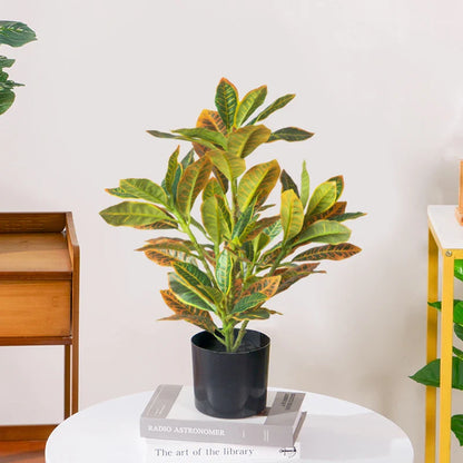 24–41cm Artificial Ficus & Banyan Tree Branch – Tropical Fake Codiaeum Leaf Plant for Home, Garden & Indoor Decor