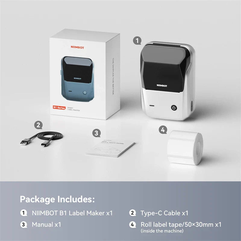 NIIMBOT B1 Portable 2-Inch Thermal Label Printer – Mini Bluetooth Adhesive Sticker Maker for Smartphone & PC