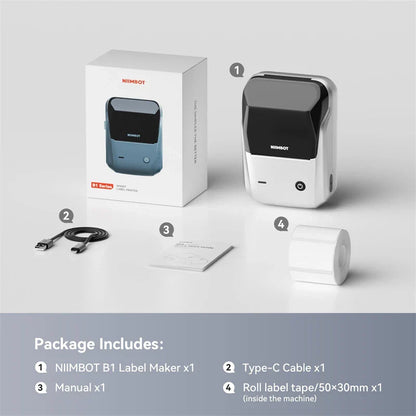 NIIMBOT B1 Portable 2-Inch Thermal Label Printer – Mini Bluetooth Adhesive Sticker Maker for Smartphone & PC