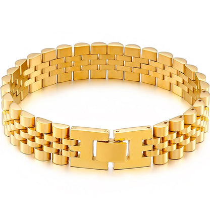 15mm Wide Gold Stainless Steel Watch Chain Bracelet – Luxury Waterproof Men’s Wristband Jewelry for Men & Boys Wholesale Style