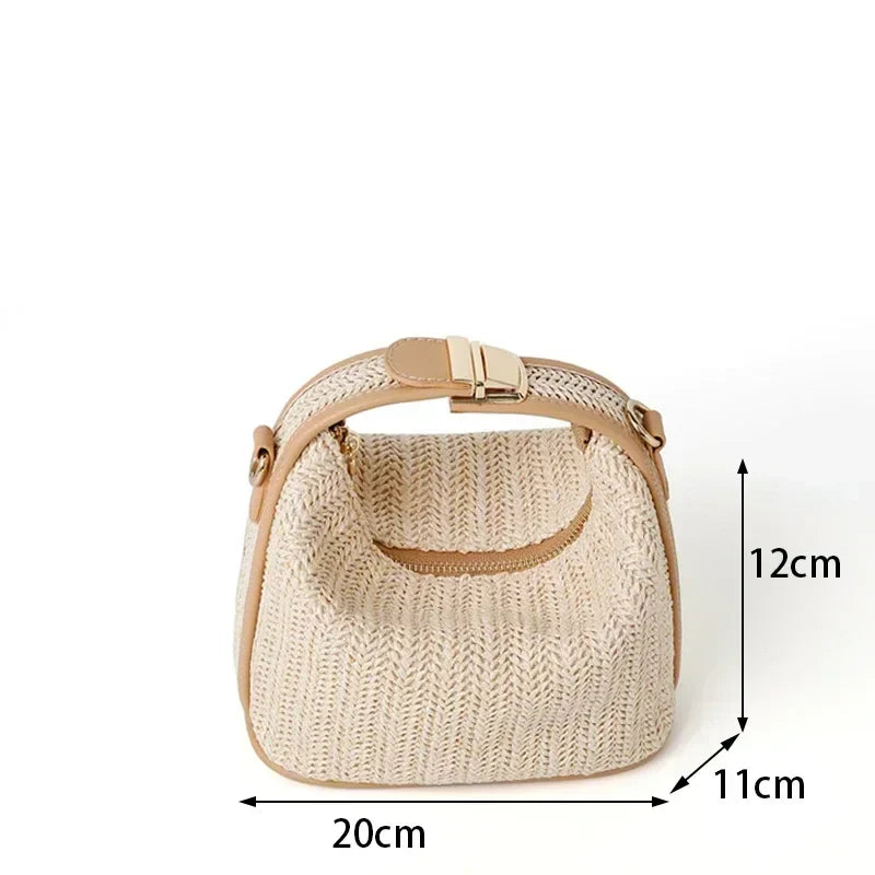 Summer Small Straw Handbag — Trendy Woven Bucket Crossbody Shoulder Bag, Casual Beach Tote for Girls