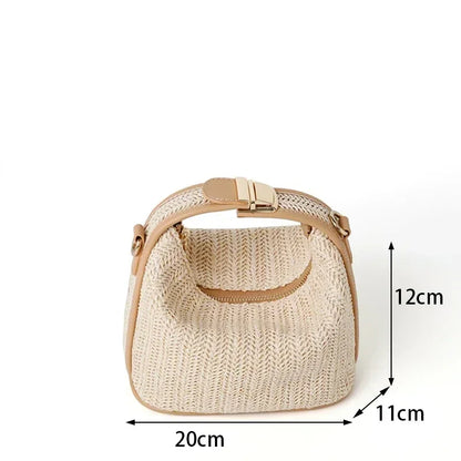 Summer Small Straw Handbag — Trendy Woven Bucket Crossbody Shoulder Bag, Casual Beach Tote for Girls