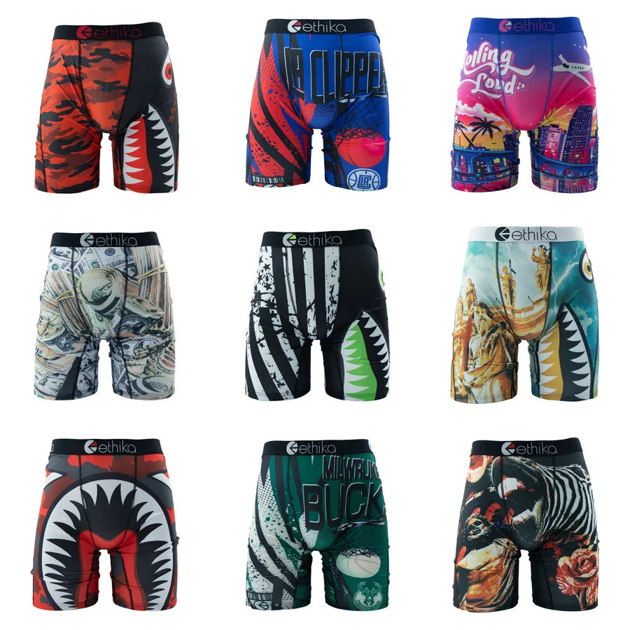 ETHIKA Men’s Boxer Briefs – Sexy Breathable Underwear Trunks, Quick-Dry Swim Underpants, Plus Size S–3XL Comfortable Fit Underwear for Men